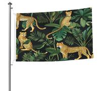Ginfult Drapeau d'extérieur motif léopard guépard feuilles de palmier 1,5 x 2,4 m double face en polyester pour terrasse, pelouse, porche, balcon