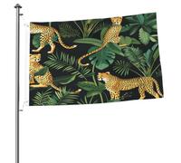Ginfult Drapeau d'extérieur motif léopard guépard feuilles de palmier 61 x 91 cm drapeau de jardin double face en polyester pour terrasse, pelouse, porche, balcon