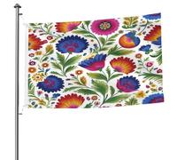 Ginfult Folk Art - Drapeau d'extérieur à fleurs - 1,5 x 2,4 m - Double face - En polyester - Pour terrasse, pelouse, porche, balcon