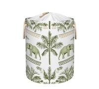 Ginfult Grand panier à linge rond ethnique éléphant cocotier avec cordon de serrage pour chambre à coucher et chambre d'enfant