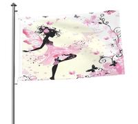 Ginfult Joli drapeau de jardin double face en polyester pour filles, motif fée rose, papillon, 6 x 91 cm, pour terrasse, pelouse, porche, balcon