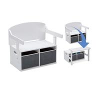 GINGER HOME - Banc enfant 3 en 1 avec bureau et rangements | Bois blanc et gris | Siège, table et coffres de rangement