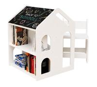 GINGER HOME Bureau Enfant Maison avec Chaise, Étagère et Tableau Noir, Table Montessori Blanche en Bois Massif et MDF, 55x51x69 cm