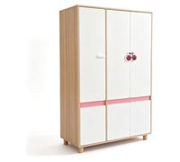 GINGER HOME CHERRY : Armoire enfant à trois portes, avec étagères, penderie et 6 portes, blanche, rose et en bois naturel, dimensions : 120 x 60 x 180 cm