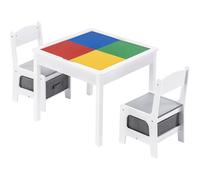 Ginger Home Ensemble de table pour enfants avec 2 chaises, plateau double face, compatible LEGO, blanc/gris, bois