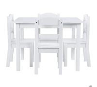 GINGER HOME Ensemble Table Enfant avec 4 Chaises - Bois Massif Blanc - 66x56x48 cm - Style Scandinave