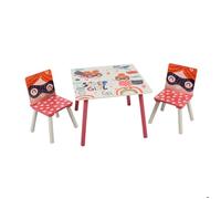 GINGER HOME Ensemble Table et 2 Chaises en Bois pour Enfants - Super Girl - Blanc et Rose - Apprentissage et Loisirs