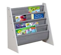 GINGER HOME - Étagère Bibliothèque Enfant 4 Compartiments, Meuble de Rangement Livres et Jouets, Blanc/Gris