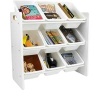 Ginger Home Étagère pour enfants Organisateur de jouets, étagère en bois avec 9 boîtes en plastique, blanc