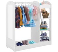 GINGER HOME : Étagère pour vêtements d'enfants avec miroir – Armoire ouverte pour enfants avec étagères et cintres, blanche, 94 x 38 x 100 cm