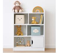 GINGER HOME - Meuble de rangement enfant 4 niveaux avec porte, bibliothèque/étagère, MDF blanc, 30×60×90 cm