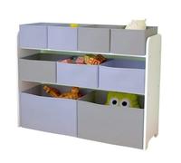 Ginger Home - Organiseur Jouets Enfant 3 Niveaux, 9 Bacs Tissu (2g,3m,4p), Mdf/Métal, Blanc/Gris, 82,5×29,3×60 Cm Gris
