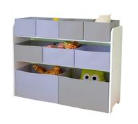 GINGER HOME - Organiseur jouets enfant 3 niveaux, 9 bacs tissu (2G,3M,4P), MDF/métal, blanc/gris, 82,5×29,3×60 cm