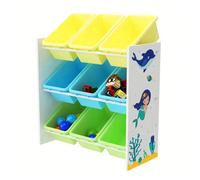 GINGER HOME - Organiseur jouets enfant 9 bacs plastiques, MDF/métal, motif Sirène, 62,3×26,5×60 cm