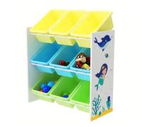 Ginger Home - Organiseur Jouets Enfant 9 Bacs Plastiques, Mdf/Métal, Motif Sirène, 62,3×26,5×60 Cm Blanc
