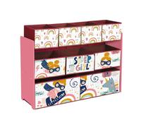 GINGER HOME - Organiseur jouets enfant, 9 bacs tissu, MDF/acier, motif Super Girl, 92×30×60 cm