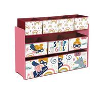 Ginger Home - Organiseur Jouets Enfant, 9 Bacs Tissu, Mdf/Acier, Motif Super Girl, 92×30×60 Cm Rose