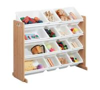 Ginger Home - Organiseur Jouets Enfant Avec 16 Bacs (4 Grands + 12 Petits), Structure Mdf/Métal, Bois/Blanc, 107×26,5-38×78 Cm Beige