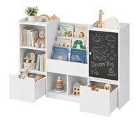 Ginger Home Organiseur Jouets Enfant Avec Tableau Noir, Étagère, 2 Tiroirs Et 6 Compartiments, Bois Massif Et Mdf, 140x51x80 Cm Multicolore