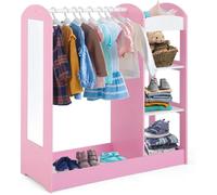 GINGER HOME - Portant enfant avec miroir penderie ouverte avec étagères et tringle rose 94×38×100 cm