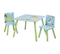 GINGER HOME Table Enfant avec 2 Chaises - Bois Massif, Animaux Safari, Jeu & Apprentissage - Design SAVANNA