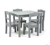 GINGER HOME Table Enfant avec 4 Chaises en Bois - Ensemble Table et Chaises pour Jeu et Apprentissage Gris 66x56x48 cm