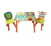 GINGER HOME Table et 2 Chaises Enfant - Ensemble en Bois, Design Safari - Jeu, Dessin, Repas, Apprentissage