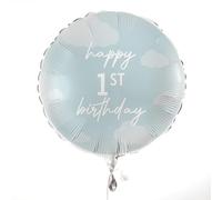 Ginger Ray Ballon rond en aluminium bleu avec inscription « Happy 1st Birthday » - 45,7 cm