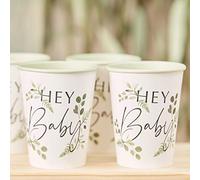 Ginger Ray Botanical Baby Shower Lot de 8 gobelets en papier pour fête prénatale Blanc