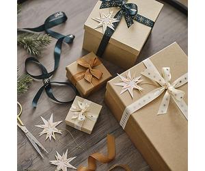 Ginger Ray- Ensemble de Papier Cadeau de Noël, Étoile, Gold Star Ribbon and Gift Tags 12 Pack, 4 Piece Set, golden/e