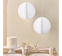 Ginger Ray Lot de 2 décorations à suspendre en forme de boule en nid d'abeille en papier de soie festonné blanc