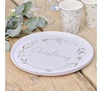 Ginger Ray Lot de 8 assiettes en carton pour baptême Blanc/vert 25 cm
