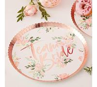 Ginger Ray - Lot de 8 assiettes en carton pour enterrement de vie de jeune fille - Inscription en anglais « Team Bride » et motif floral - Or rose