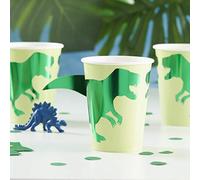 Ginger Ray Lot de 8 gobelets en papier motif dinosaure vert avec queue
