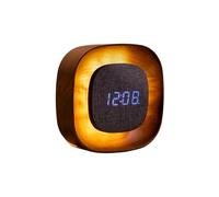 Gingko Design Lumos Réveil carré en Noyer | Réveil LED en Bois avec lumière ambiante | Horloge de Bureau ou de Chevet Minimaliste Rechargeable avec contrôle Tactile