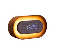 Gingko Design Lumos Réveil Ovale en Noyer | Réveil LED avec lumière ambiante | Horloge Moderne en Bois avec contrôle Tactile et Batterie Rechargeable, Noix