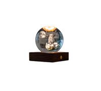 Gingko Lampe LED en cristal ambré - Hibou et lune - Fabriquée à la main avec base en bois - Veilleuse rechargeable par USB - Cadeau unique pour la maison, le bureau et la chambre à coucher