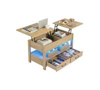 Ginhow Table Basse Relevable à Double Plateau, Table Basse Bois avec Rangement et Tiroir, Hauteur Réglable 48.5-62cm, Rectangulaire pour Salon