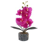 ginojex Orchidée artificielle réaliste phalaenopsis avec vase en ciment pour centres de table, décoration de maison, salle de bain, hôtel, bureau (violet, hauteur 38,1 cm)