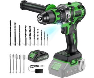 Ginour 100Nm Brushless Perceuse Visseuse Devisseuse Percussion sans fil 21V | avec 1× Batteries 10C 2Ah, 900W Moteur sans Balai pour beton, 21 Accessoires & coffret, 20+3 Couple, 2 Vitesses,13mm Mandrin