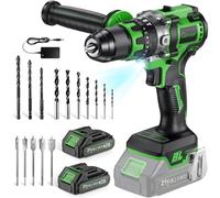 Ginour 90Nm Brushless Perceuse Visseuse Devisseuse Percussion sans fil 21V | avec 2 Batteries 10C 2Ah, 900W Moteur sans Balai pour beton, 22 Accessoires & coffret, 20+3 Couple, 2 Vitesses,13mm Mandrin