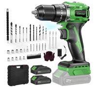 Ginour Brushless Perceuse-Visseuse à Percussion sans fil 50Nm, 21V Visseuse Devisseuse avec 2 Batteries 2Ah, 800W Moteur sans Balai, 47 Accessoires & coffret, 23+3 Couple, 2 Vitesses,10mm Mandrin LED