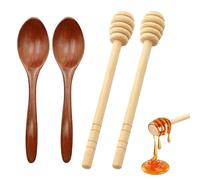 GIONAR 4PCS Cuillère à Miel, Cuillere Miel Bois, Contient 2 Cuillere Bois et 2 Mélangeurs à Miel, 15cm Cuillere Miel, Bois Naturel, Travail Soigné, pour Miel, Confiture, Lait Concentré ou Sirop