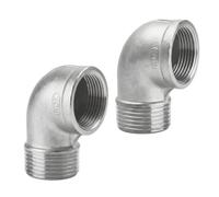 GIONAR Lot de 2 raccords de tuyau coudés à 90 degrés DN25 304 en acier inoxydable 90 degrés pour tuyaux d'eau, compatible avec Gardena - Raccord fileté double mamelon de 1"