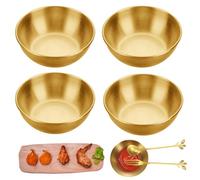 GIONAR Lot de 4 bols à sauce en acier inoxydable doré avec cuillère et fourchette, petit plat rond d'assaisonnement, plat de service pour cuisine, maison, restaurant