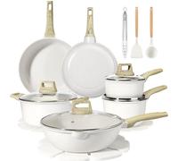 GiPP 18 Pièces Batterie Cuisine Antiadhésive Tous Feux y Compris Induction | Poêle, Casserole, Wok et Cocotte | Revêtement en Granit, Sans PFAS/PFOA/PTFE, Compatible Lave-Vaisselle, Blanc