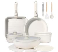 GiPP 19 PCS Set de Casseroles et Poele Induction et Poignée Amovible, Blanc | Batterie Cuisine Tout Teux, Revêtement Non Toxique, Sans PFAS/PFOA, Pot de Camping Empilable, Compatible Lave-Vaisselle/Fours