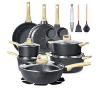 GiPP 22 Pièces Batterie Cuisine Antiadhésive Tous Feux y Compris Induction | Poêle, Casserole, Wok, Poêle à œufs, Cocotte | Revêtement en Granit, Sans PFAS/PFOA/PTFE, Compatible Lave-Vaisselle, Noir