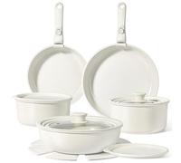GiPP Batteries de Cuisine avec Poignée Amovible 15PCS, Sets de Poêles et Casseroles avec Revêtement Antiadhésif en Granit, Adapté au Camping, Résistantes au Four, Compatible Tous Feux, Blanc