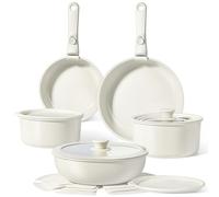 GiPP Batteries de Cuisine avec Poignée Amovible 15PCS, Sets de Poêles et Casseroles avec Revêtement Antiadhésif en Granit, Adapté au Camping, Résistantes au Four, Compatible Tous Feux, Blanc